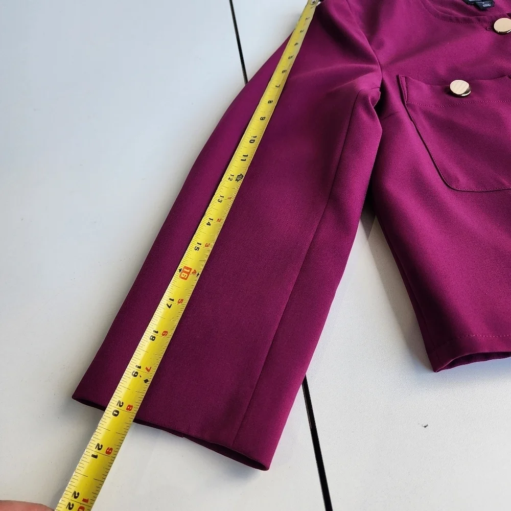 INC International Concepts Magenta Pink Blazer Women Gold Button 3/4 Sleeve S